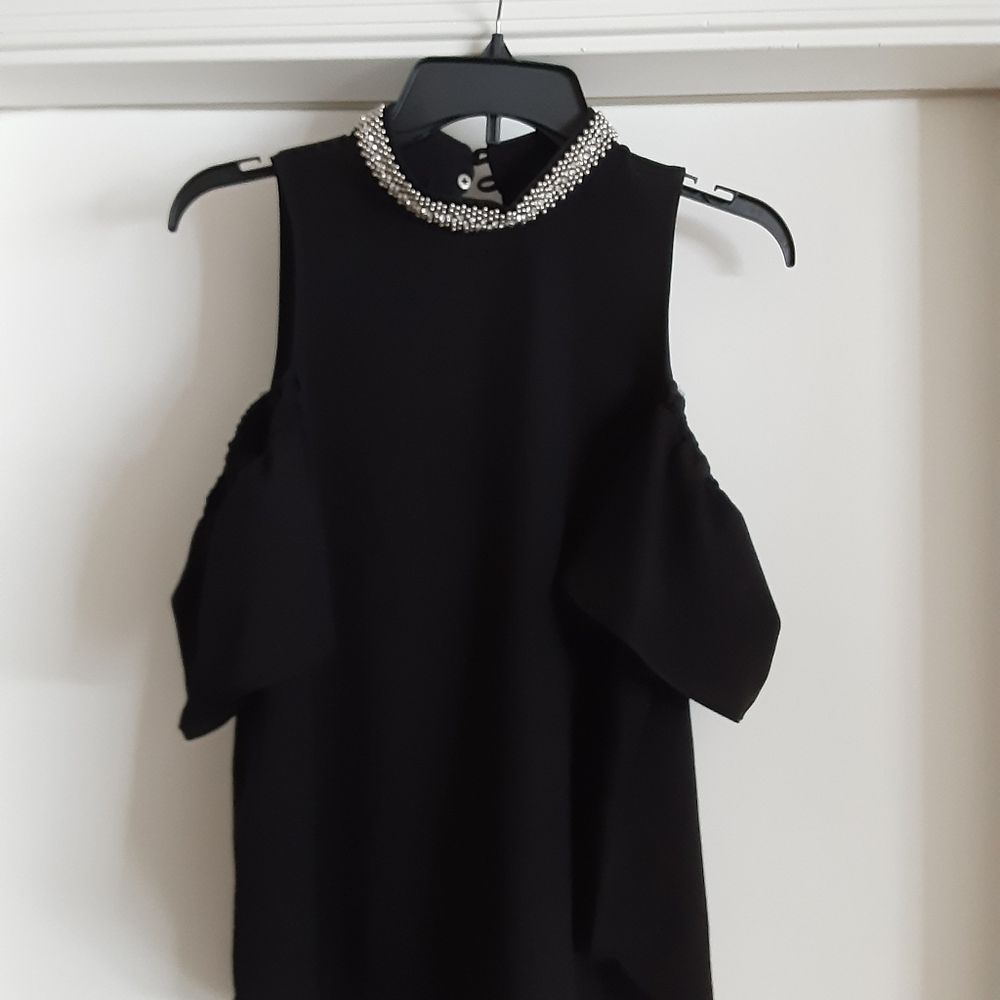 Black cold shoulder beaded collar